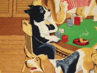 Vintage Turkey Tapestry Dogs Playing Cards Gambling Mid Century Wall Art Hanging 4