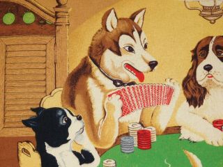 Vintage Turkey Tapestry Dogs Playing Cards Gambling Mid Century Wall Art Hanging 5