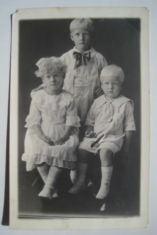 3 Cute Towhead Blonde Children Vintage 1910 - 20s Rppc Studio Postcard; No Id