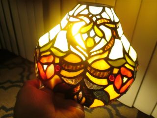 Vintage Sm Tiffany Style Lamp Shade Made By Spectrum Glass Leaded Beads 6 X 7.  5