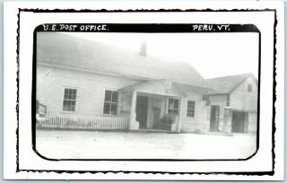 Peru,  Vermont Rppc Real Photo Postcard " U.  S.  Post Office " W/ Gas Pump C1950s