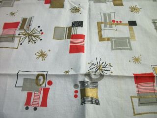 Vintage Atomic Print Material Just Over 1 Yard Red Black Gold Gray Fabric Mt170
