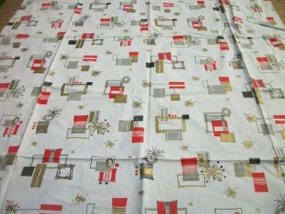 Vintage Atomic Print Material just over 1 yard Red Black Gold Gray Fabric MT170 2