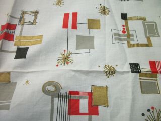 Vintage Atomic Print Material just over 1 yard Red Black Gold Gray Fabric MT170 4