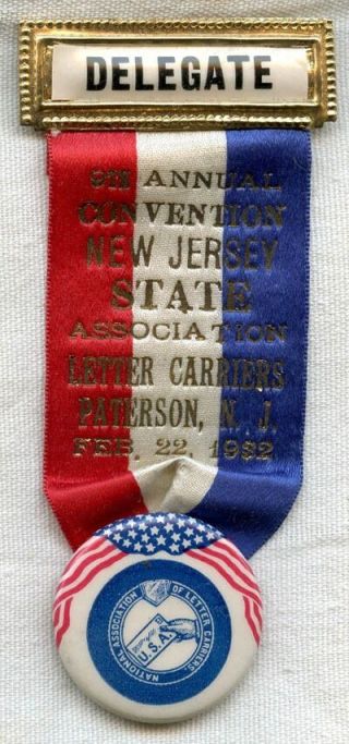 1932 Jersey State Federation Post Office Clerks Convention Delegate Ribbon