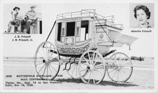 Butterfield Overland Mail Centennial Frizzell Stagecoach - Tipton Mo 1958 Postcard