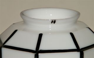 Vintage Art Deco White Milk GLASS LIGHT LAMP SHADE Black Trim 8 - Sided Octagon 2
