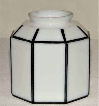 Vintage Art Deco White Milk GLASS LIGHT LAMP SHADE Black Trim 8 - Sided Octagon 3