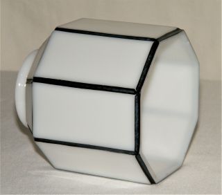 Vintage Art Deco White Milk GLASS LIGHT LAMP SHADE Black Trim 8 - Sided Octagon 8