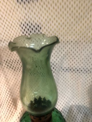 Vintage GREEN Glass Miniature Kerosene Oil Lamp Wedding Hong Kong Metal Base 4