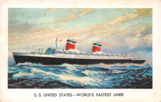 C21 - 8148,  Ss United States Worlds Fastest Ocean Liner Ship.  Postcard.