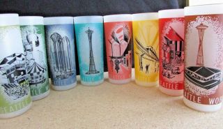 Complete Set Of 8 Seattle World Fair Frosted Glasses - Seattle - 1962