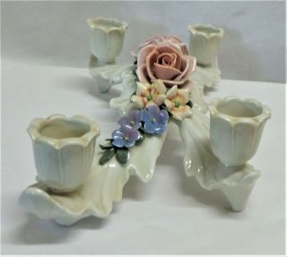 Porcelian Rose Flower Camdelabra candle holder - Karl Ens Voldstedt 3