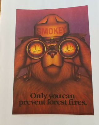 Vintage 1987 Smokey Bear " Only You Can Prevent Forest Fires " 18.  5 " X 13 " Poster