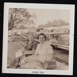 Antique Vintage Photograph Two Women Sitting By Parked Vintage Cars