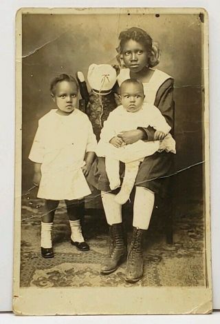 Rppc African American Children Victorian Era Seated W/ Stuffed Bear Postcard I4