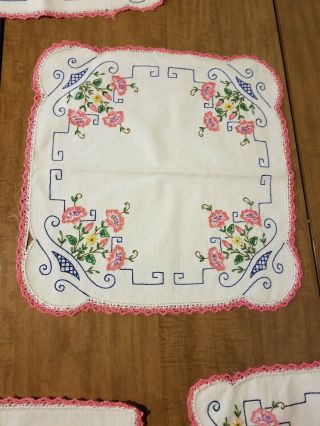 Vintage Set of 5 Hand Embroidered Dresser Scarf Table Runner Vanity Doily Floral 6
