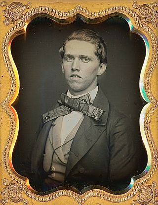 Young Man Showing His Teeth Large Bow Tie 1/9 Plate Daguerreotype E578