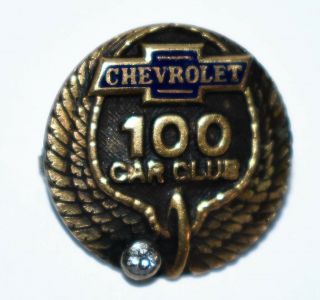 Chevrolet 100 Car Club Sales,  Service 10k Gold With Diamond Vintage Pin