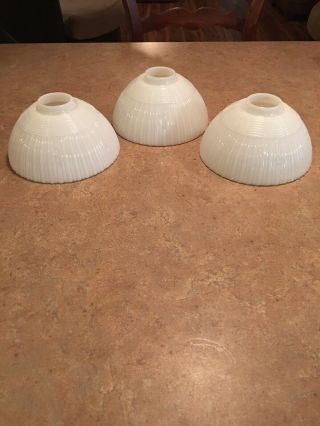 Set Of 3 Ribbed Vintage Art Deco Ribbed Milk Glass Lamp Shades Sconce Torchiere