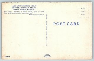Postcard MI Berrien Springs James White Library Emmanuel Missionary College E03 2