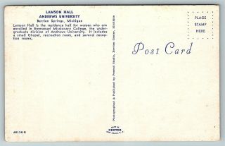 Postcard MI Berrien Springs Lamson Hall Andrews University E03 2
