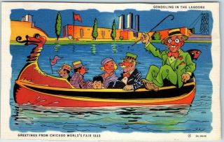 1933 Chicago Wf Lagoon Gondola Postcard Ray Walters Curteich Linen 3a - H646