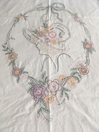 Vintage Embroidered Cotton Bedspread Coverlet With Crocheted Lace
