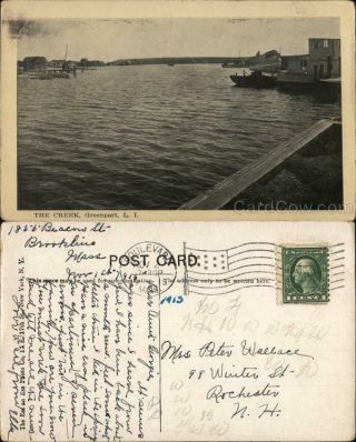 1915 Greenport,  Ny The Creek Suffolk County York Antique Postcard 1c Stamp