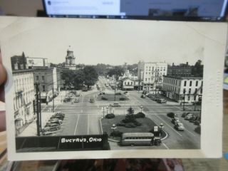 Vintage Old Ohio Postcard Bucyrus Real Photo Square Downtown Bus Buildings Razed
