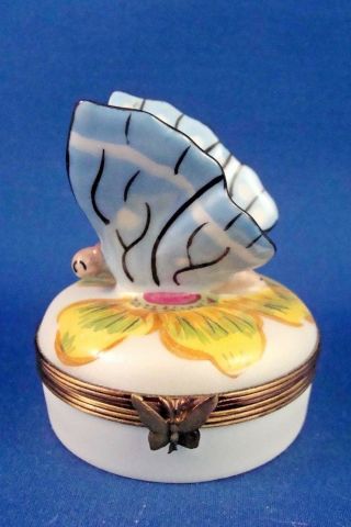 Blue Butterfly On Flower - Authentic French Limoges Box