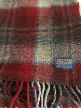 Pendleton 100 Pure Virgin Wool Plaid Throw 50x60 Red Grey Blue