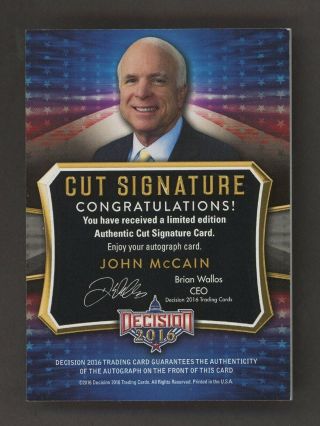 2016 Decision Gold Foil John McCain Cut Signature AUTO 2