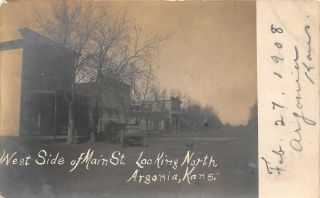 F43/ Argonia Kansas Rppc Postcard 1908 Main St West Side Stores