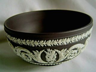 Wedgwood Black Jasperware Bowl Acanthus & Scrolls White On Black