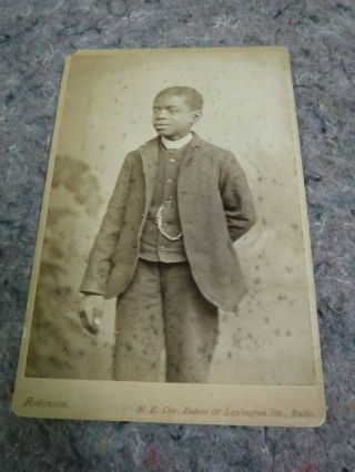 Early Antique Cabinet Card Photo Of Young African American Boy - Baltimore,  Md