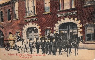 C.  1910 Atlantic Engine & Hose Co.  8 Providence Ri Post Card Fire Station