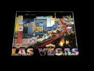 Vintage Postcard,  Las Vegas,  Nevada,  Nv,  Aerial View Of " The Strip " At Night,  Paris