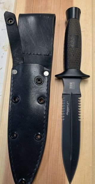 Sog Daggert 2 (black Tini) 6.  6 " Double Edge Blade With Leather Sheath - D26t - K