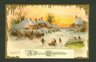 Postcard John Winsch 1912 A Joyous Christmas Winter Rural Scene Children A7