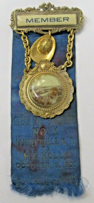 1905 Union Steam Fire Engine Co.  Lambertville N.  J.  Button Badge Ribbon Medal