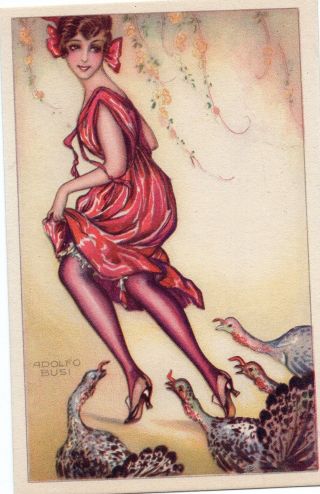 A4171 Busi Postcard,  Italian,  Woman With Turkeys,  126 - 3