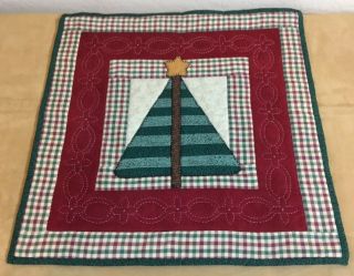 Patchwork Quilt Wall Hanging,  Tree With Star,  Hand Quilted,  Cranberry,  Green