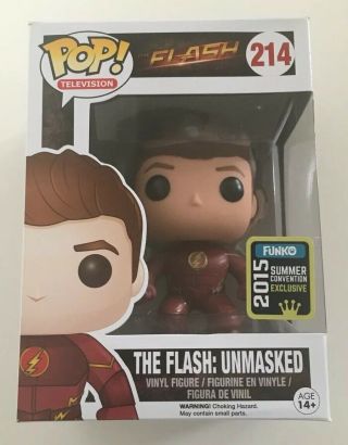 Sdcc 2015 Exclusive The Flash Unmasked Funko Pop 214 Dc Comics Rare Htf Vaulted
