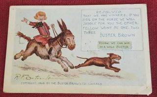 Vintage Buster Brown Postcard Horse Donkey 1906 Resolved Dog R.  F.  Outeault