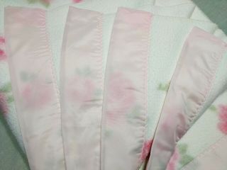 VTG BLANKET Soft White Pink Floral Roses 3 