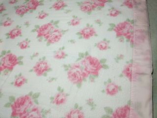 VTG BLANKET Soft White Pink Floral Roses 3 