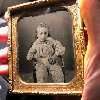 1/6 Plate Ruby Ambrotype Kid Holding Ball By H.  S.  Brown Milwaukee