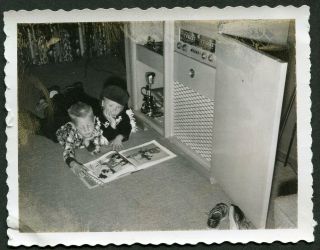 Vintage Polaroid Photo Little Cowboys Listen To Bozo Comic Story Record 980045