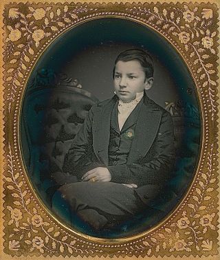 Young Boy Seated On Couch Looking Away From Camera 1/6 Plate Daguerreotype E573